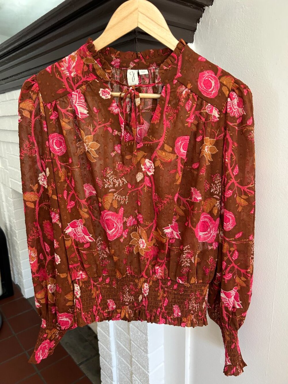 Joie Long Sleeve Brown and Pink Blouse Size M